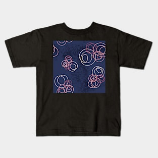 Pastel abstract circle flowers on dark jeans blue with texture Kids T-Shirt